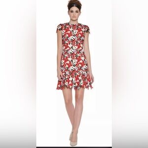 Alice + Olivia Red and Black Floral Mini Dress